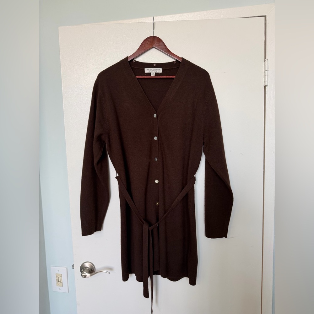 Gorgeous Made in Korea Chocolate Brown Long Cardigan Sweater Dress with Belt